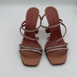 Amina Muaddi Brown Crystal-Embellished Heels